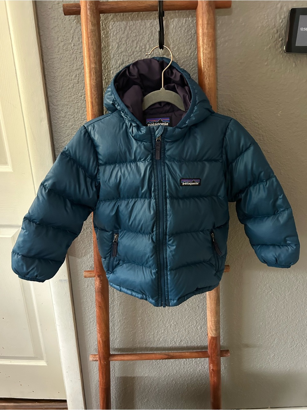 Patagonia Kids Teal-Blue Hooded Puffer Jacket